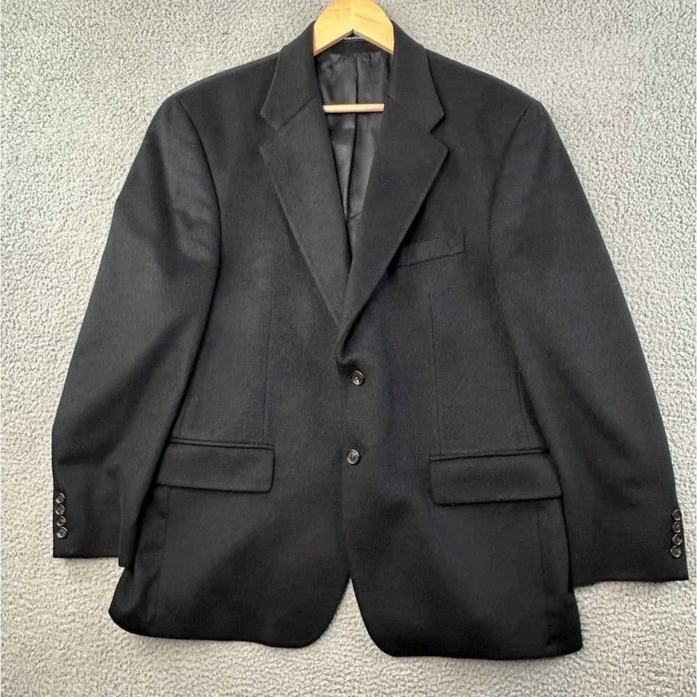 VTG Polo University Ralph Lauren Blazer Jacket 43R Black Cashmere Preppy